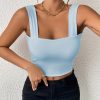 Women's Basic Solid Crop Tank Top, Casual Stretchy Sleeveless Tank Top, Casual Every Day Tops, Women's Clothing
