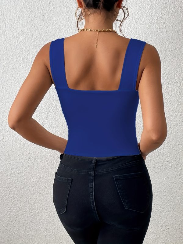 Women's Basic Solid Crop Tank Top, Casual Stretchy Sleeveless Tank Top, Casual Every Day Tops, Women's Clothing