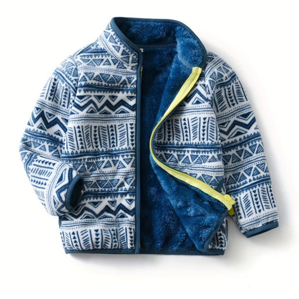 Kids Cartoon Dinosaur Print Polar Fleece Warm Stand Collar Vintage Jacket Autumn Winter