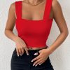 Women's Basic Solid Crop Tank Top, Casual Stretchy Sleeveless Tank Top, Casual Every Day Tops, Women's Clothing