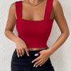 Women's Basic Solid Crop Tank Top, Casual Stretchy Sleeveless Tank Top, Casual Every Day Tops, Women's Clothing