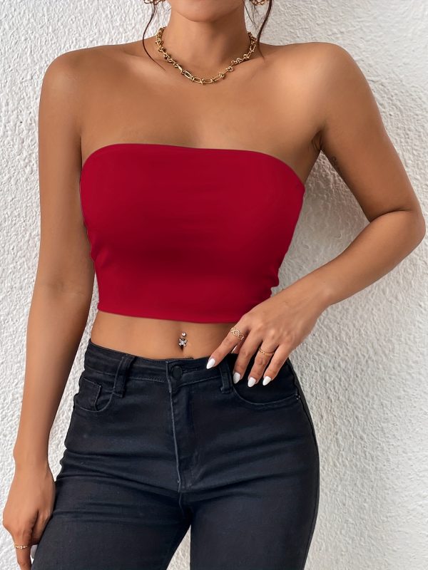 Sexy Bodycon Crop Tube Top, Solid Stretchy Tube Top, Casual Every Day Tops, Women's Clothing
