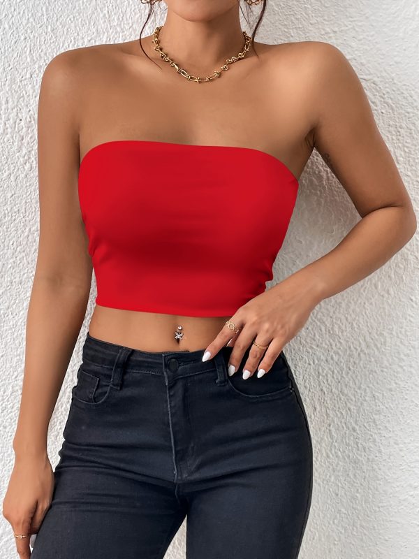 Sexy Bodycon Crop Tube Top, Solid Stretchy Tube Top, Casual Every Day Tops, Women's Clothing