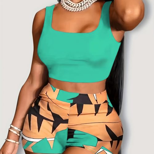 Women's Set Hawaii Beach Holiday Wind Numerical Print Tank Tops & Shorts 2 Piece Set