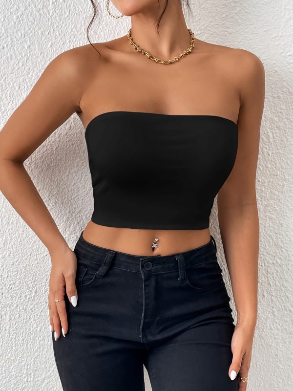 Sexy Bodycon Crop Tube Top, Solid Stretchy Tube Top, Casual Every Day Tops, Women's Clothing