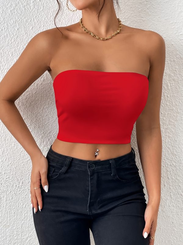 Sexy Bodycon Crop Tube Top, Solid Stretchy Tube Top, Casual Every Day Tops, Women's Clothing