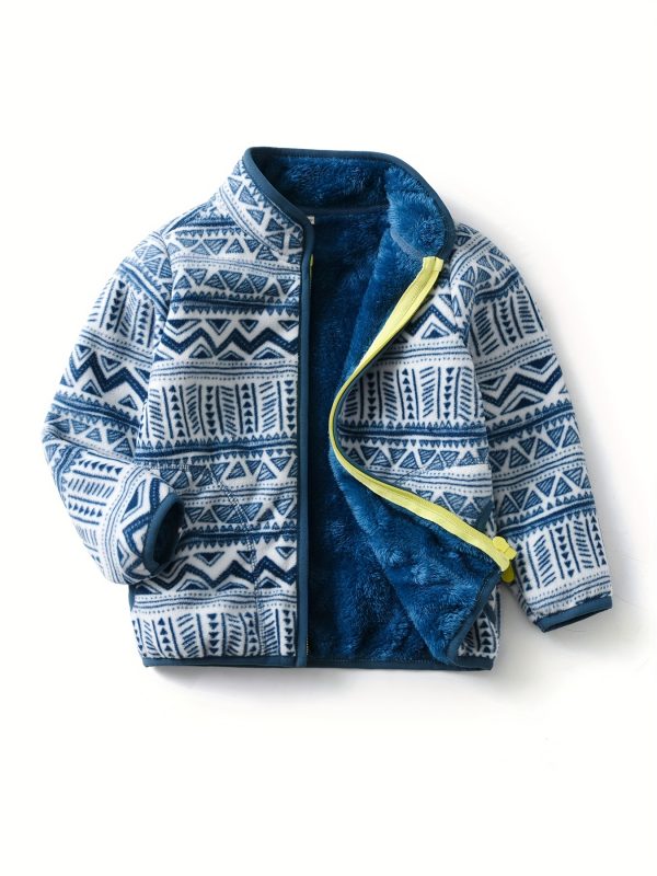 Kids Cartoon Dinosaur Print Polar Fleece Warm Stand Collar Vintage Jacket Autumn Winter