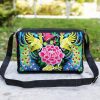 [Casual Accessory] Colorful Floral Embroidered Canvas Crossbody Bag for Women - Lightweight, Adjustable Strap, Triple Compartment with Zip Closure, Holds Umbrella & Water Bottle - Vibrant Purple/Red/Green/Blue/Black, Secure Travel Purse|Colorful Handbag|C