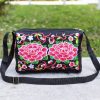 [Casual Accessory] Colorful Floral Embroidered Canvas Crossbody Bag for Women - Lightweight, Adjustable Strap, Triple Compartment with Zip Closure, Holds Umbrella & Water Bottle - Vibrant Purple/Red/Green/Blue/Black, Secure Travel Purse|Colorful Handbag|C
