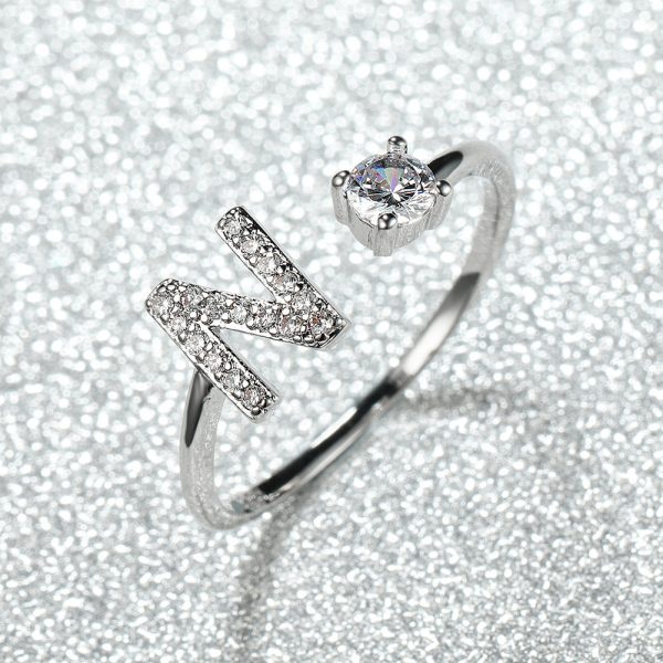 [Silvery Couple Ring] Silvery AZ Letter Ring Initials | Popular Fashion Wedding Love Couple Rings Bridesmaid Gift