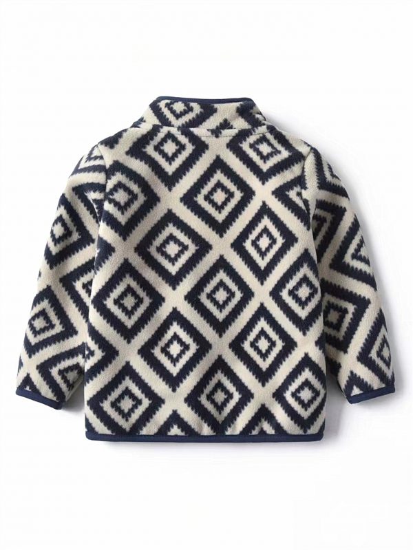 [سترة عتيقة] سترة كلاسيكية منقوشة للأولاد سميكة ودافئة بياقة واقفة وسحاب |عارضة جديدة