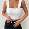 Women's Basic Solid Crop Tank Top, Casual Stretchy Sleeveless Tank Top, Casual Every Day Tops, Women's Clothing