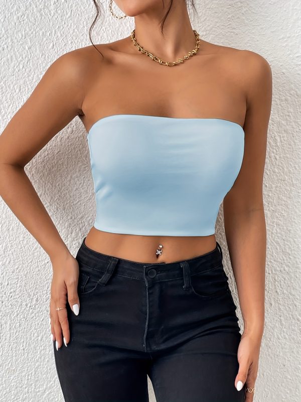 Sexy Bodycon Crop Tube Top, Solid Stretchy Tube Top, Casual Every Day Tops, Women's Clothing