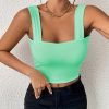 Women's Basic Solid Crop Tank Top, Casual Stretchy Sleeveless Tank Top, Casual Every Day Tops, Women's Clothing