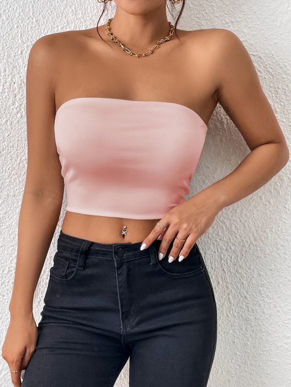 Sexy Bodycon Crop Tube Top, Solid Stretchy Tube Top, Casual Every Day Tops, Women's Clothing