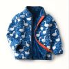 Kids Cartoon Dinosaur Print Polar Fleece Warm Stand Collar Vintage Jacket Autumn Winter