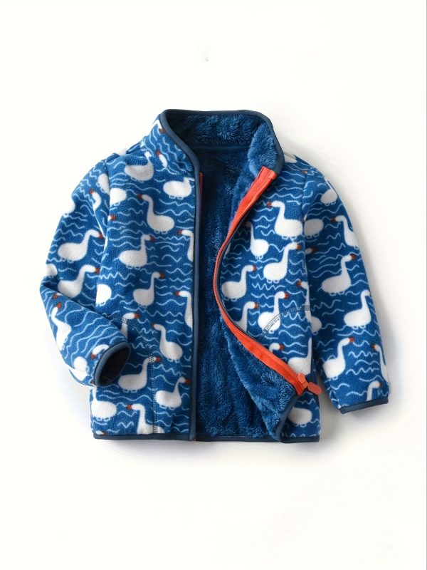 Kids Cartoon Dinosaur Print Polar Fleece Warm Stand Collar Vintage Jacket Autumn Winter