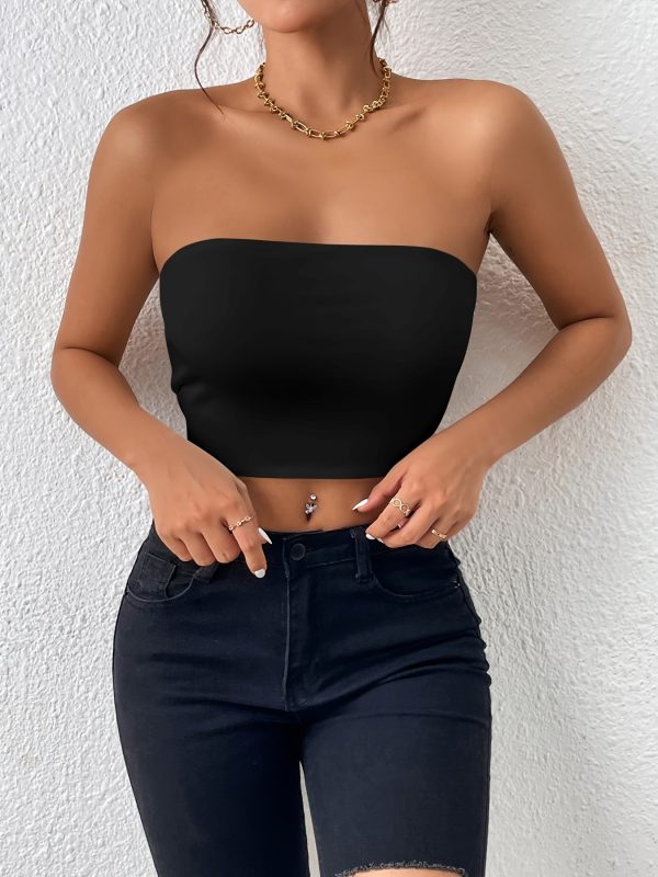 Sexy Bodycon Crop Tube Top, Solid Stretchy Tube Top, Casual Every Day Tops, Women's Clothing