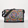 [Casual Accessory] Colorful Floral Embroidered Canvas Crossbody Bag for Women - Lightweight, Adjustable Strap, Triple Compartment with Zip Closure, Holds Umbrella & Water Bottle - Vibrant Purple/Red/Green/Blue/Black, Secure Travel Purse|Colorful Handbag|C