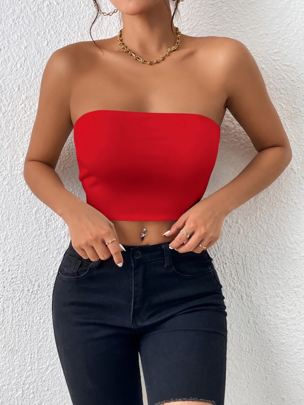 Sexy Bodycon Crop Tube Top, Solid Stretchy Tube Top, Casual Every Day Tops, Women's Clothing