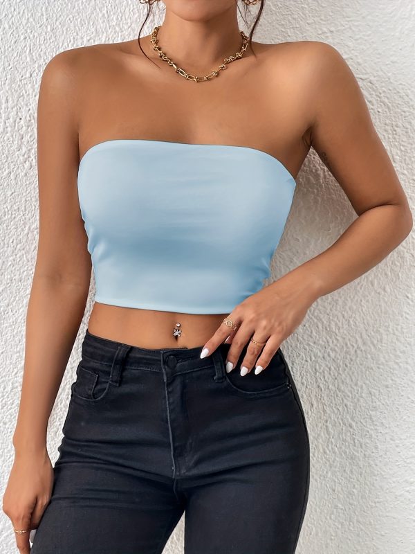 Sexy Bodycon Crop Tube Top, Solid Stretchy Tube Top, Casual Every Day Tops, Women's Clothing