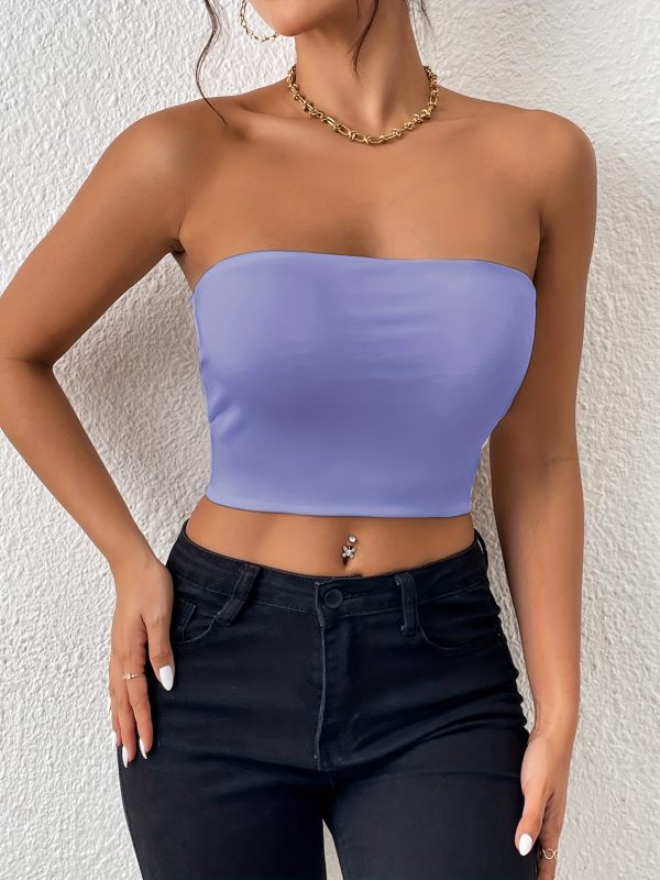 Sexy Bodycon Crop Tube Top, Solid Stretchy Tube Top, Casual Every Day Tops, Women's Clothing
