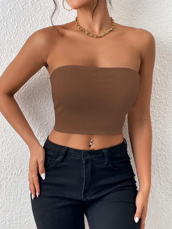 Sexy Bodycon Crop Tube Top, Solid Stretchy Tube Top, Casual Every Day Tops, Women's Clothing