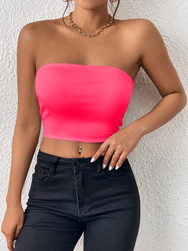 Sexy Bodycon Crop Tube Top, Solid Stretchy Tube Top, Casual Every Day Tops, Women's Clothing