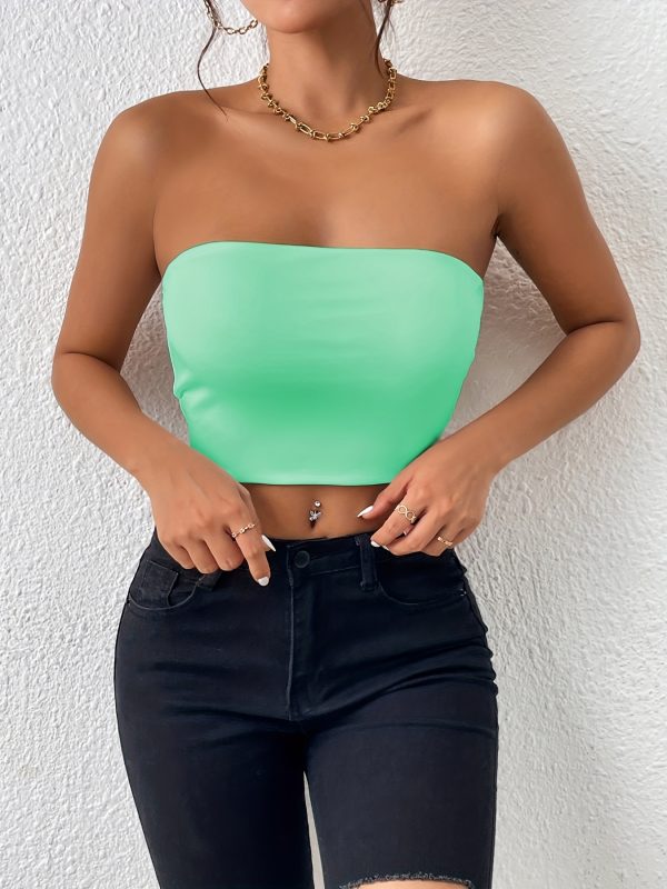 Sexy Bodycon Crop Tube Top, Solid Stretchy Tube Top, Casual Every Day Tops, Women's Clothing