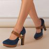 Women's Retro Style Round Toe High Heeled Pumps, Buckle Platform Block Heel Shoes, Women's Footwear