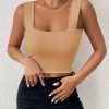 Women's Basic Solid Crop Tank Top, Casual Stretchy Sleeveless Tank Top, Casual Every Day Tops, Women's Clothing