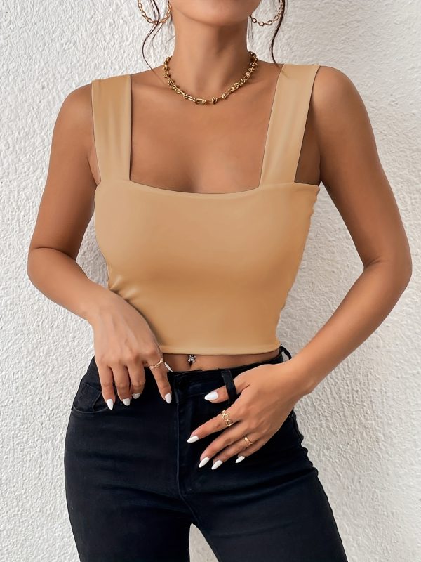 Women's Basic Solid Crop Tank Top, Casual Stretchy Sleeveless Tank Top, Casual Every Day Tops, Women's Clothing