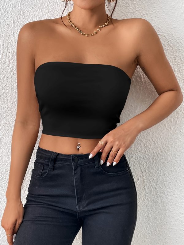 Sexy Bodycon Crop Tube Top, Solid Stretchy Tube Top, Casual Every Day Tops, Women's Clothing