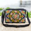 [Casual Accessory] Colorful Floral Embroidered Canvas Crossbody Bag for Women - Lightweight, Adjustable Strap, Triple Compartment with Zip Closure, Holds Umbrella & Water Bottle - Vibrant Purple/Red/Green/Blue/Black, Secure Travel Purse|Colorful Handbag|C