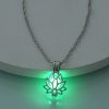 Hollow Lotus Bloom Pendant Necklace Glowing In The Dark Can Open Flower Theme Pendant Neck Chain For Women Winter Clothes Accessories For Music Festival
