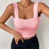Women's Basic Solid Crop Tank Top, Casual Stretchy Sleeveless Tank Top, Casual Every Day Tops, Women's Clothing