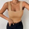 Women's Basic Solid Crop Tank Top, Casual Stretchy Sleeveless Tank Top, Casual Every Day Tops, Women's Clothing