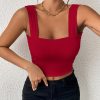 Women's Basic Solid Crop Tank Top, Casual Stretchy Sleeveless Tank Top, Casual Every Day Tops, Women's Clothing