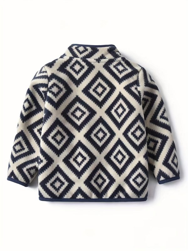 Kids Cartoon Dinosaur Print Polar Fleece Warm Stand Collar Vintage Jacket Autumn Winter