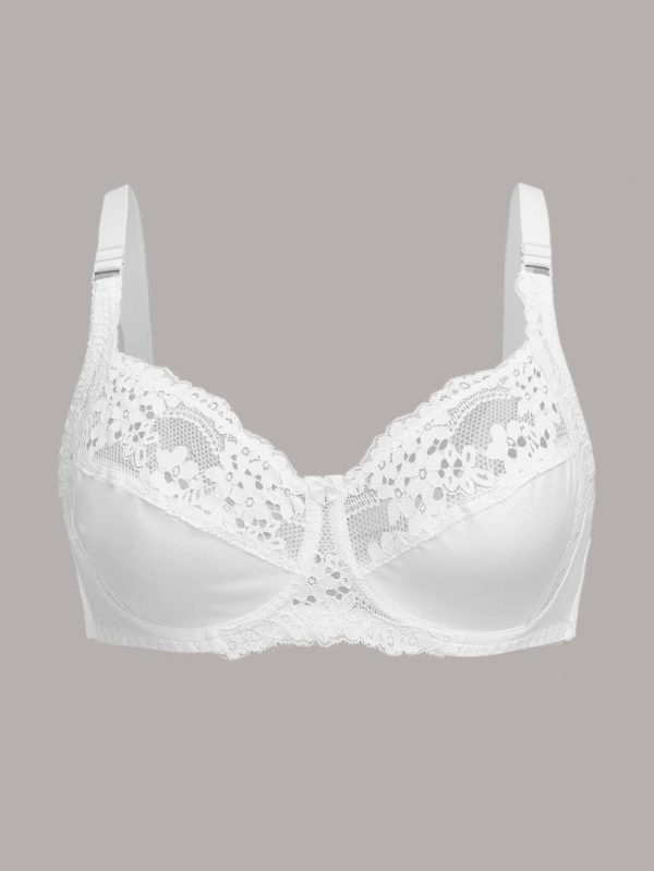 Plus Size Sexy Bra, Women's Plus Comfort Floral Lace Underwire Hook & Eye Soft Bra