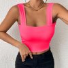 Women's Basic Solid Crop Tank Top, Casual Stretchy Sleeveless Tank Top, Casual Every Day Tops, Women's Clothing