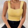 Women's Basic Solid Crop Tank Top, Casual Stretchy Sleeveless Tank Top, Casual Every Day Tops, Women's Clothing