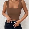 Women's Basic Solid Crop Tank Top, Casual Stretchy Sleeveless Tank Top, Casual Every Day Tops, Women's Clothing