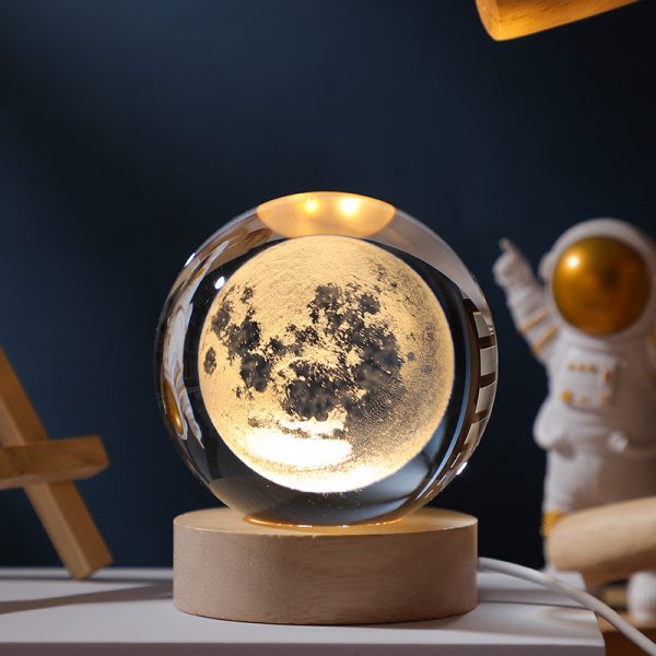 1pc USB Cable 3D Moon/Sky Crystal Ball, Wooden Base Crystal Ball, Creative Crystal Ball Night Lamp, Desktop Decor, Christmas Gift