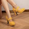 Women's Retro Style Round Toe High Heeled Pumps, Buckle Platform Block Heel Shoes, Women's Footwear