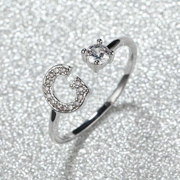 [Silvery Couple Ring] Silvery AZ Letter Ring Initials | Popular Fashion Wedding Love Couple Rings Bridesmaid Gift