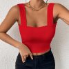 Women's Basic Solid Crop Tank Top, Casual Stretchy Sleeveless Tank Top, Casual Every Day Tops, Women's Clothing