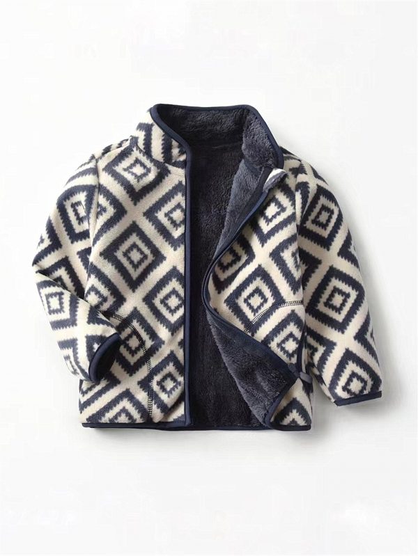 [سترة عتيقة] سترة كلاسيكية منقوشة للأولاد سميكة ودافئة بياقة واقفة وسحاب |عارضة جديدة