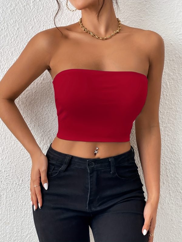 Sexy Bodycon Crop Tube Top, Solid Stretchy Tube Top, Casual Every Day Tops, Women's Clothing