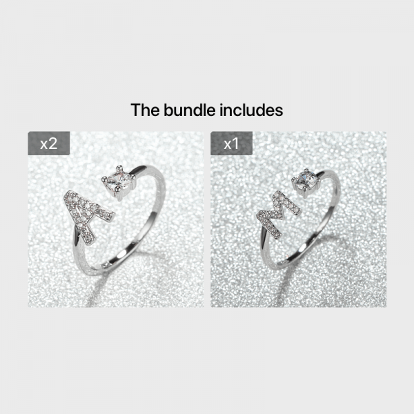 [Silvery Couple Ring] Silvery AZ Letter Ring Initials | Popular Fashion Wedding Love Couple Rings Bridesmaid Gift